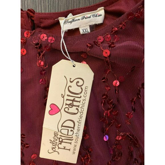 NWT Southern Fried Chics Burgundy Mesh Sequined Dress Size XXL - Picture 3 of 7